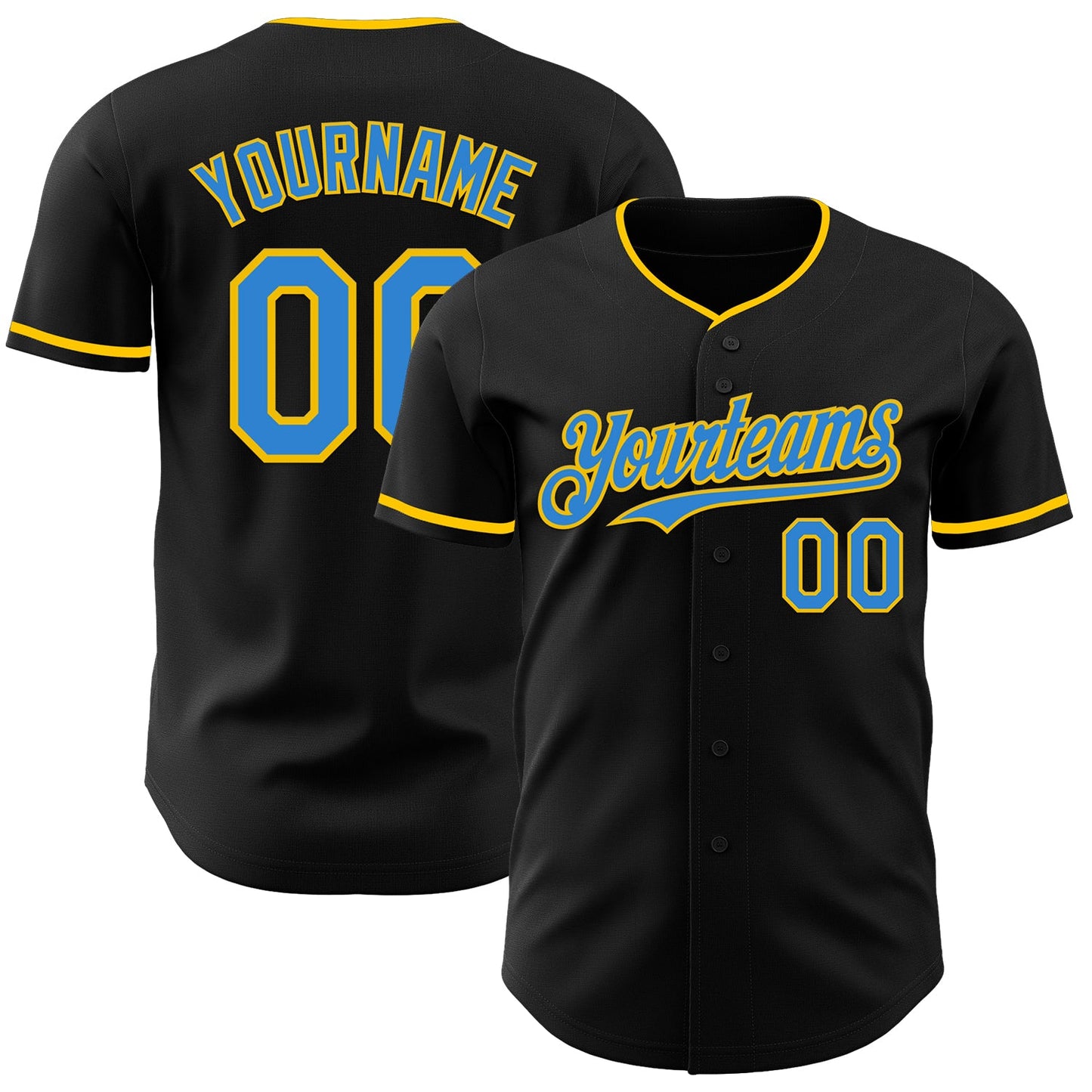 Custom Black Electric Blue-Yellow Authentic Baseball Jersey - Main View