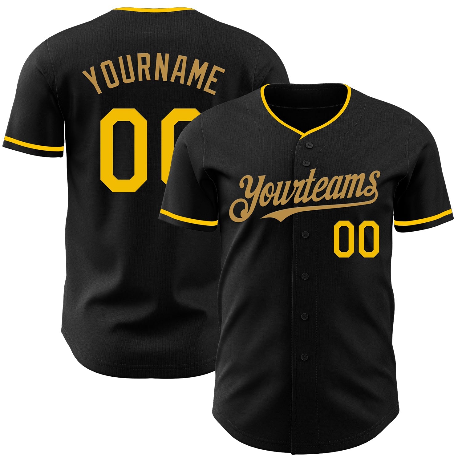 Custom Black Yellow-Old Gold Authentic Baseball Jersey - Main View