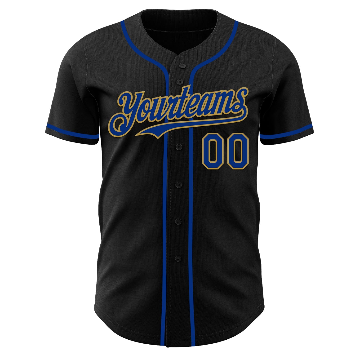 Custom Black Royal-Old Gold Authentic Baseball Jersey view 2