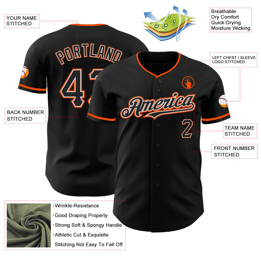 Custom Black White-Orange Authentic Baseball Jersey view 3