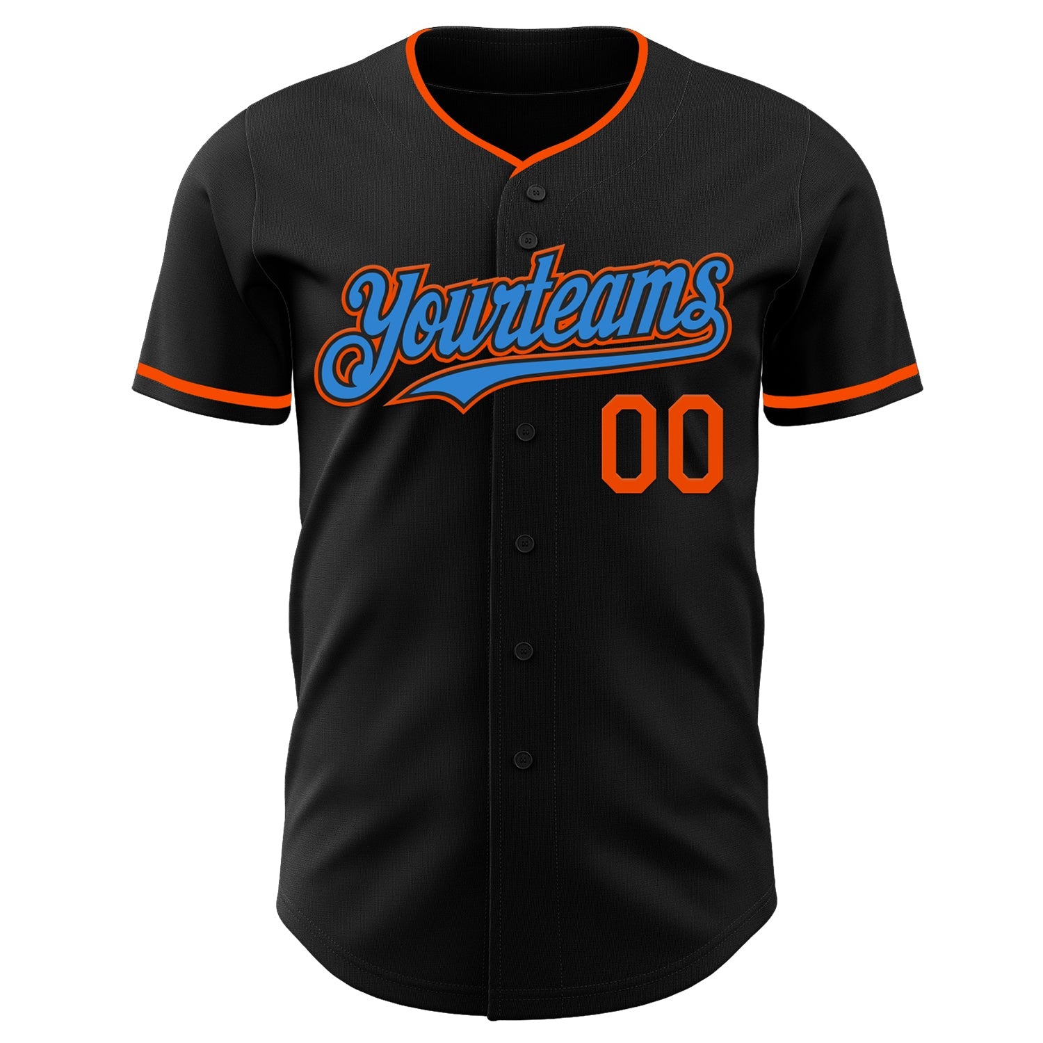 Custom Black Electric Blue-Orange Authentic Baseball Jersey view 2