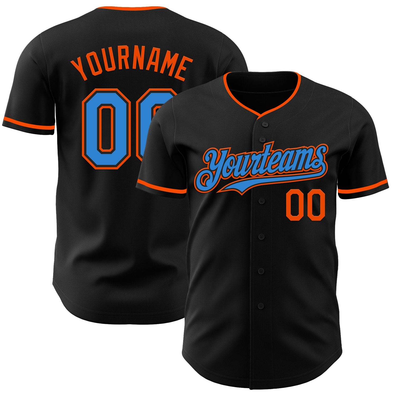 Custom Black Electric Blue-Orange Authentic Baseball Jersey - Main View