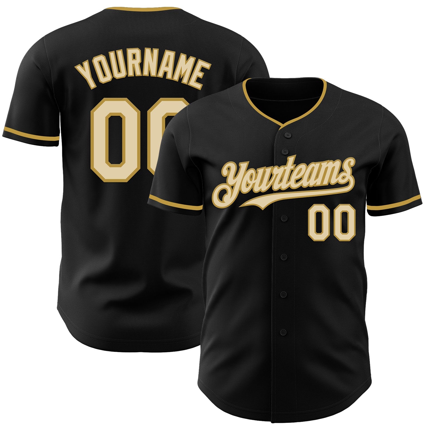 Custom Black Cream-Old Gold Authentic Baseball Jersey - Main View