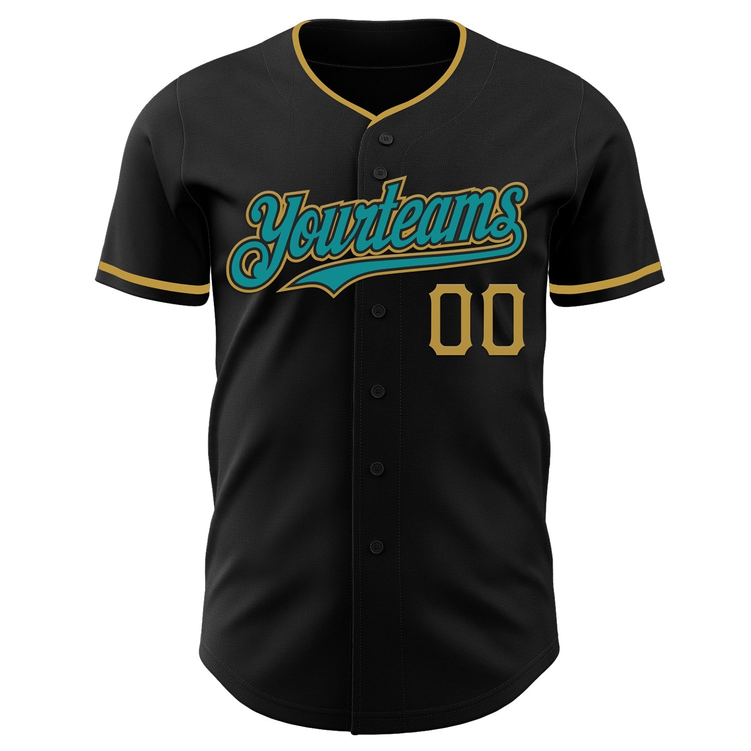 Custom Black Teal-Old Gold Authentic Baseball Jersey view 2