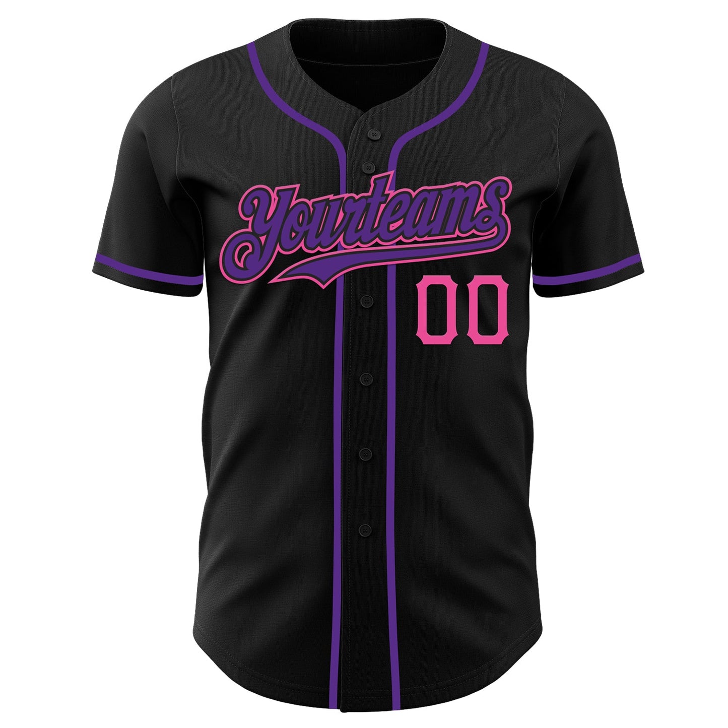 Custom Black Purple-Pink Authentic Baseball Jersey view 2