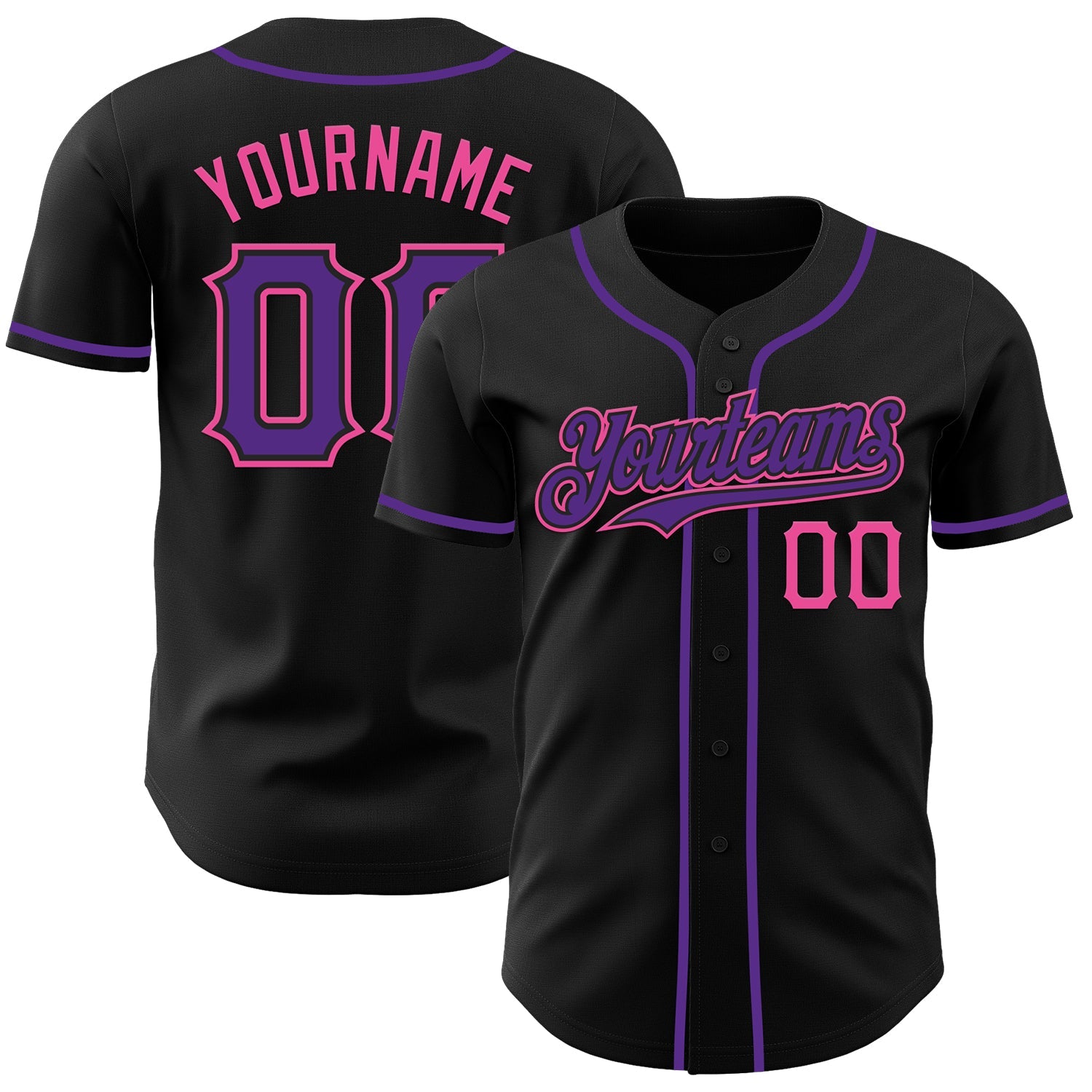 Custom Black Purple-Pink Authentic Baseball Jersey - Main View