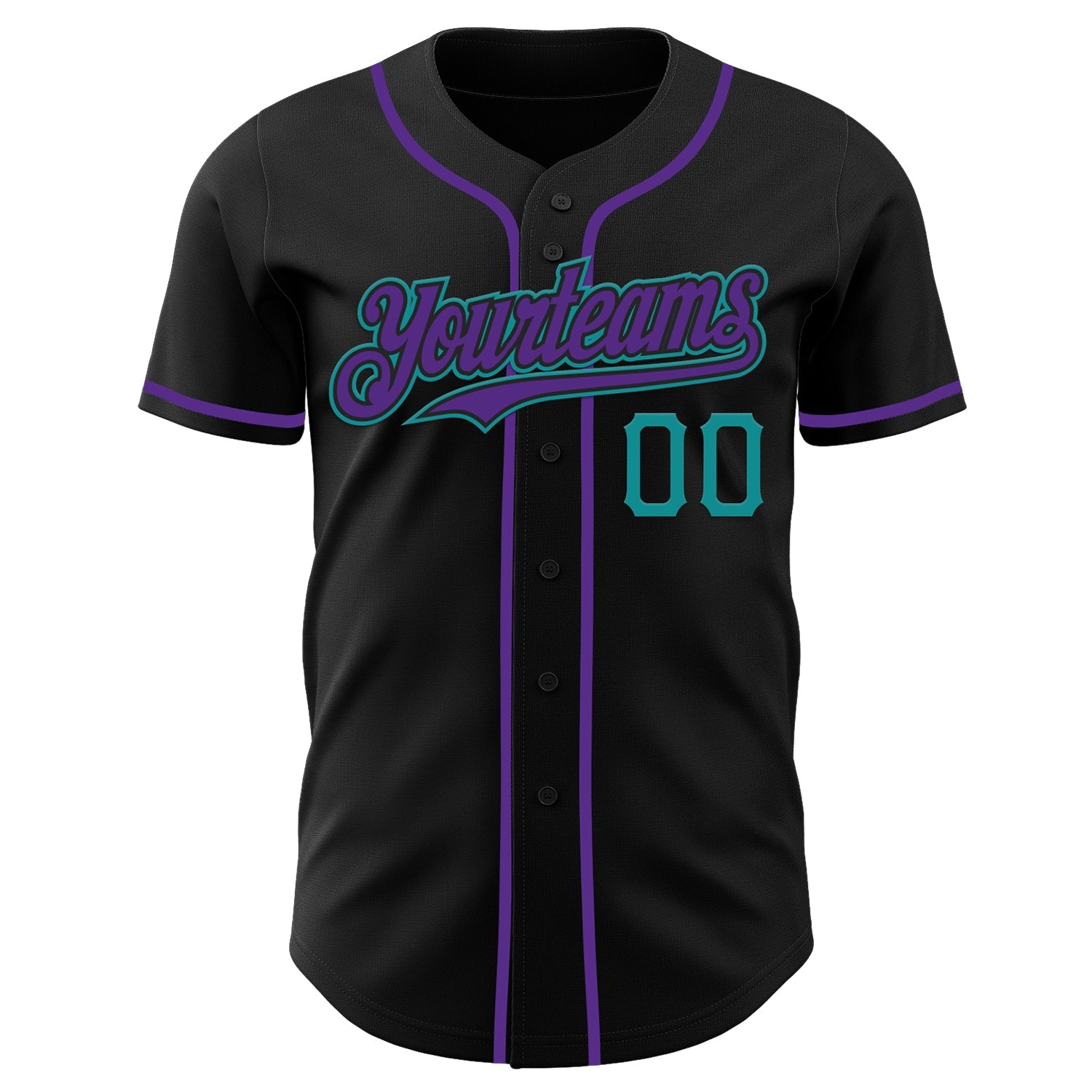Custom Black Purple-Teal Authentic Baseball Jersey view 2