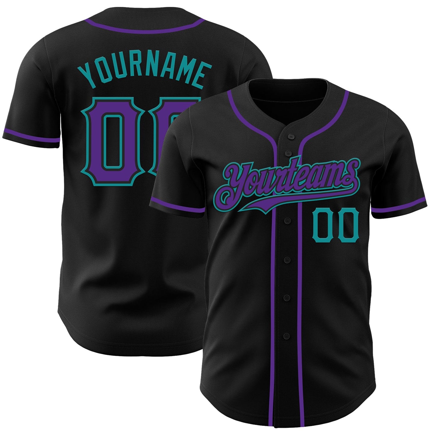 Custom Black Purple-Teal Authentic Baseball Jersey - Main View