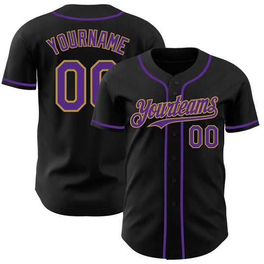 Custom Black Purple-Old Gold Authentic Baseball Jersey - Main View
