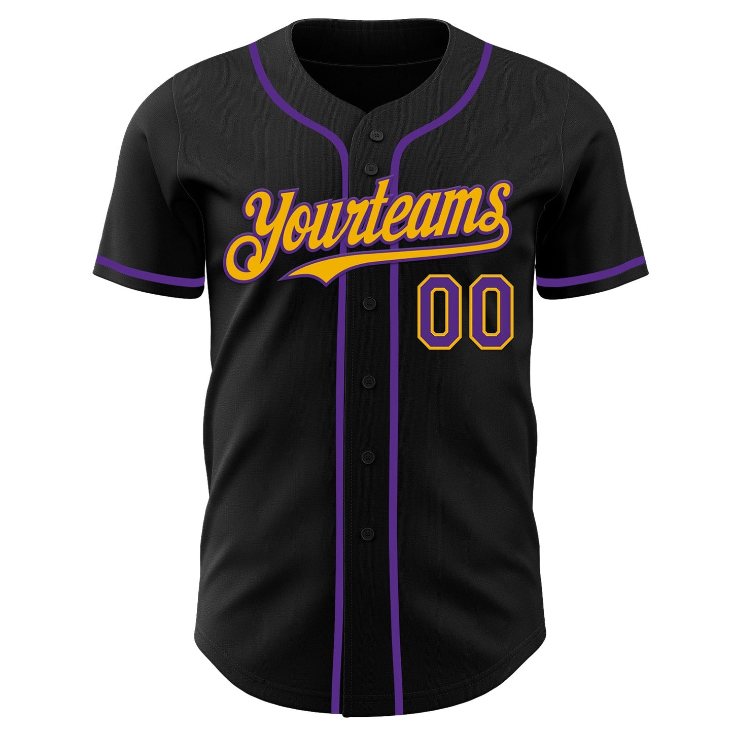 Custom Black Purple-Gold Authentic Baseball Jersey view 2