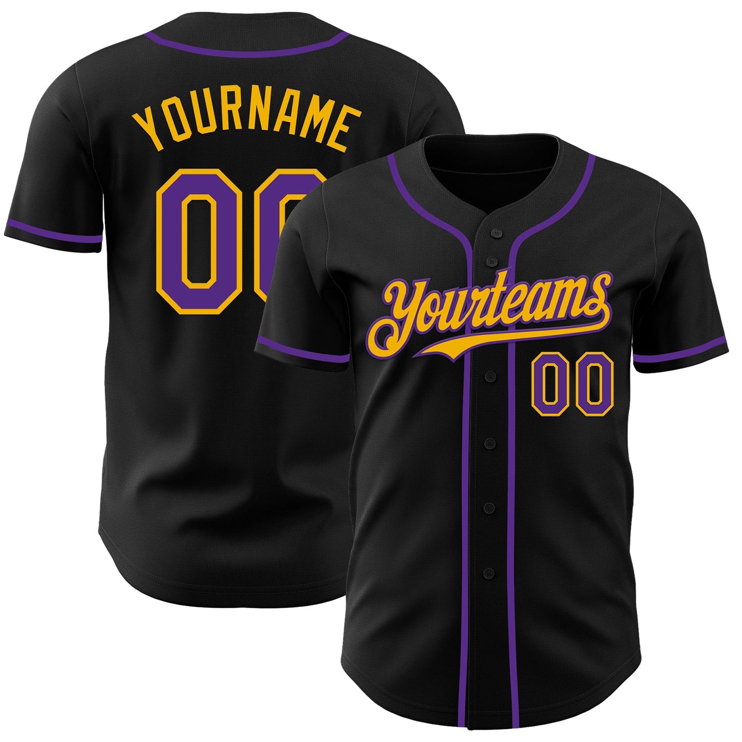 Custom Black Purple-Gold Authentic Baseball Jersey - Main View