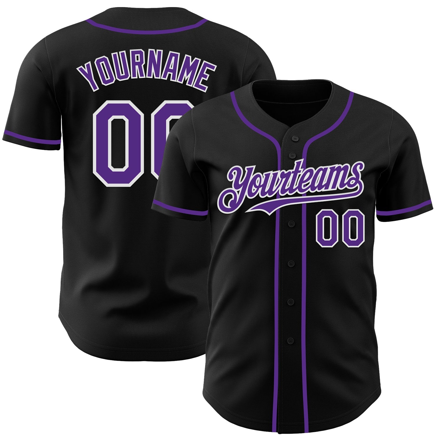 Custom Black Purple-White Authentic Baseball Jersey - Main View