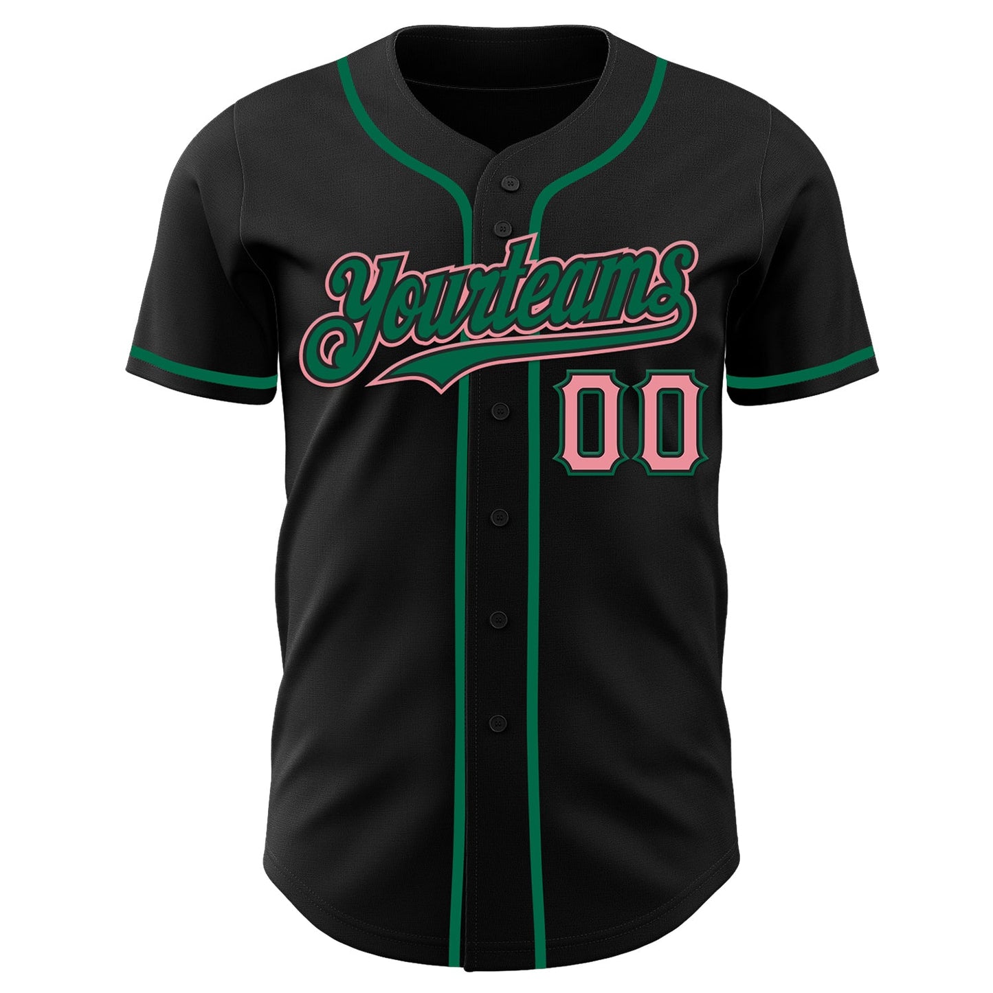 Custom Black Medium Pink-Kelly Green Authentic Baseball Jersey view 2