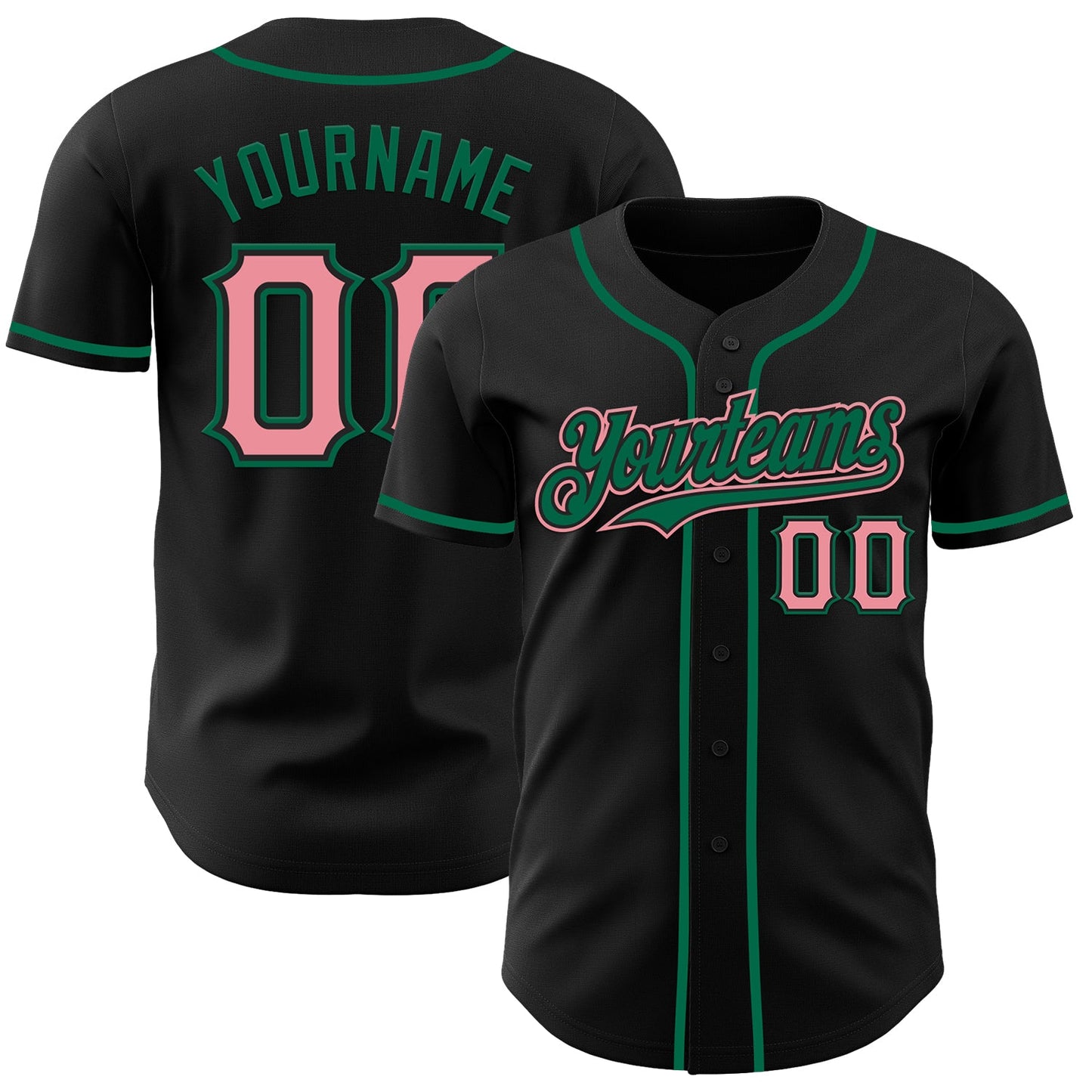 Custom Black Medium Pink-Kelly Green Authentic Baseball Jersey - Main View