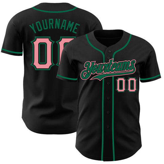 Custom Black Medium Pink-Kelly Green Authentic Baseball Jersey - Main View