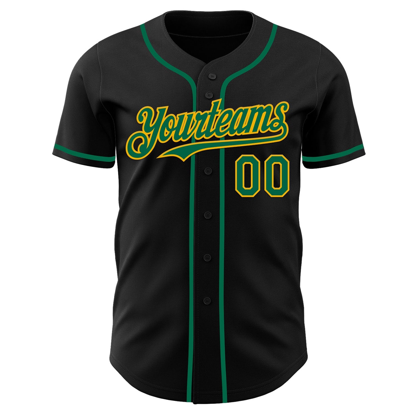 Custom Black Kelly Green-Gold Authentic Baseball Jersey view 2