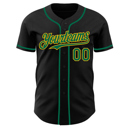 Custom Black Kelly Green-Gold Authentic Baseball Jersey view 2