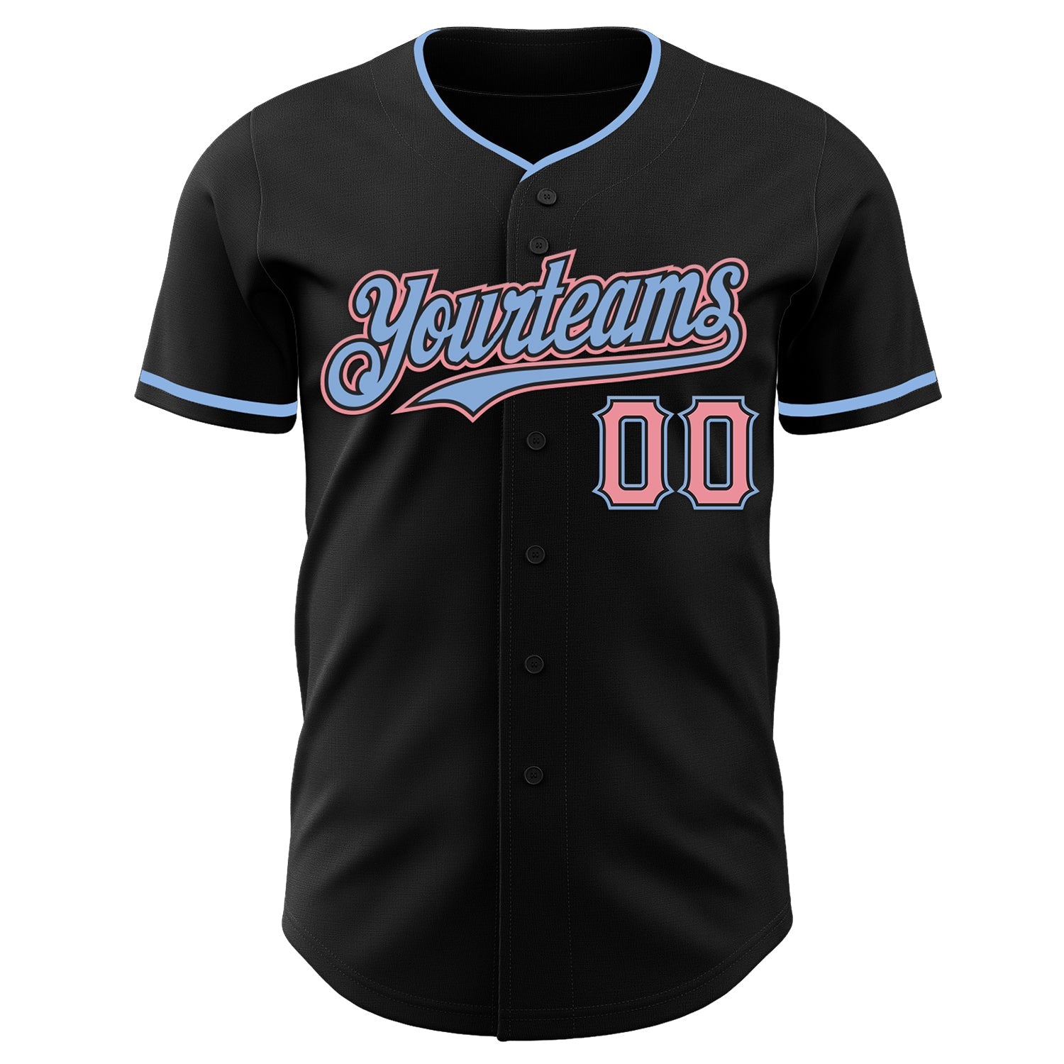 Custom Black Medium Pink-Light Blue Authentic Baseball Jersey view 2