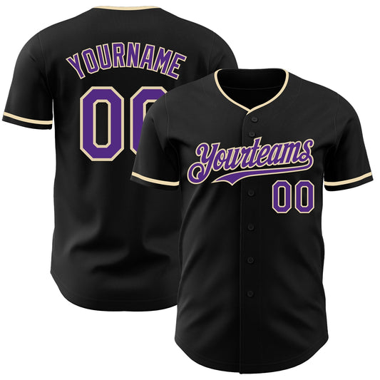 Custom Black Purple-Cream Authentic Baseball Jersey - Main View