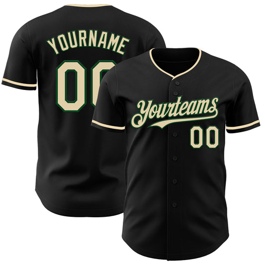 Custom Black Cream-Green Authentic Baseball Jersey - Main View