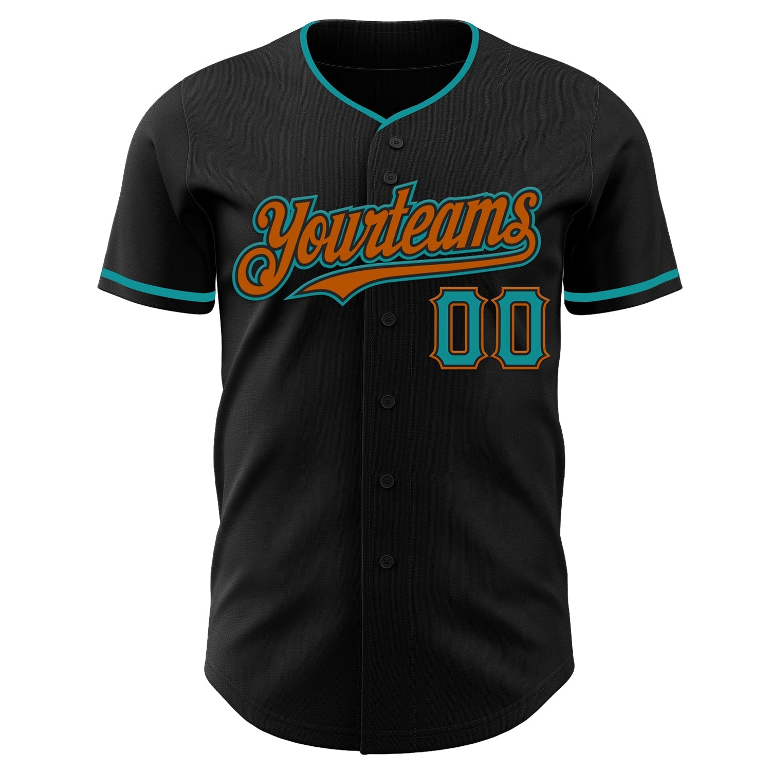 Custom Black Teal-Texas Orange Authentic Baseball Jersey view 2