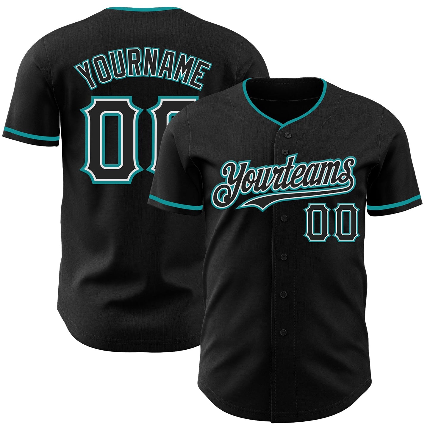 Custom Black White-Teal Authentic Baseball Jersey - Main View