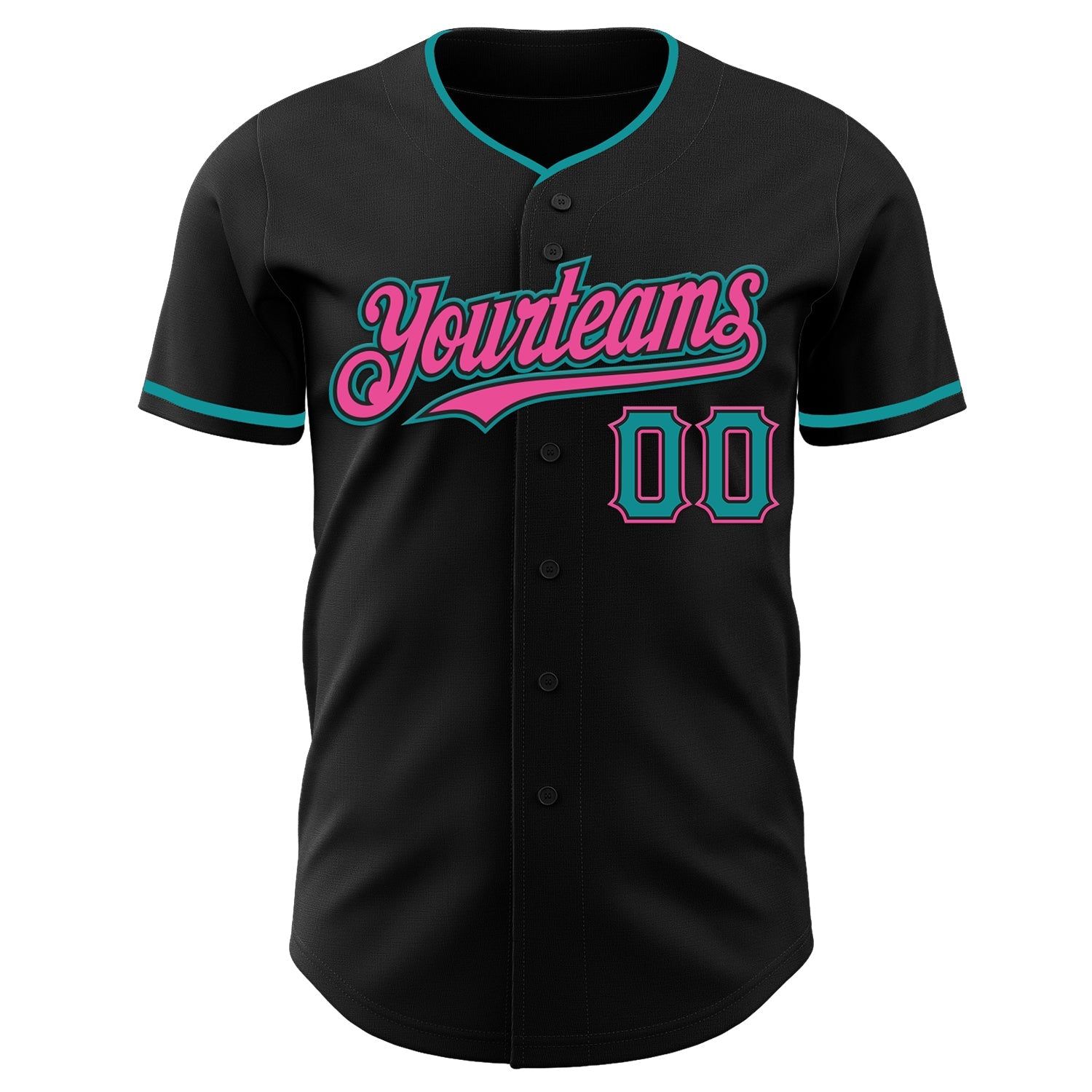 Custom Black Teal-Pink Authentic Baseball Jersey view 2