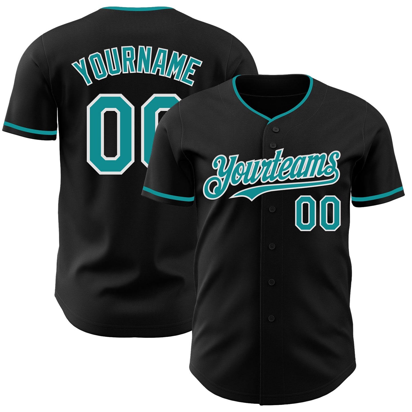 Custom Black Teal-White Authentic Baseball Jersey - Main View
