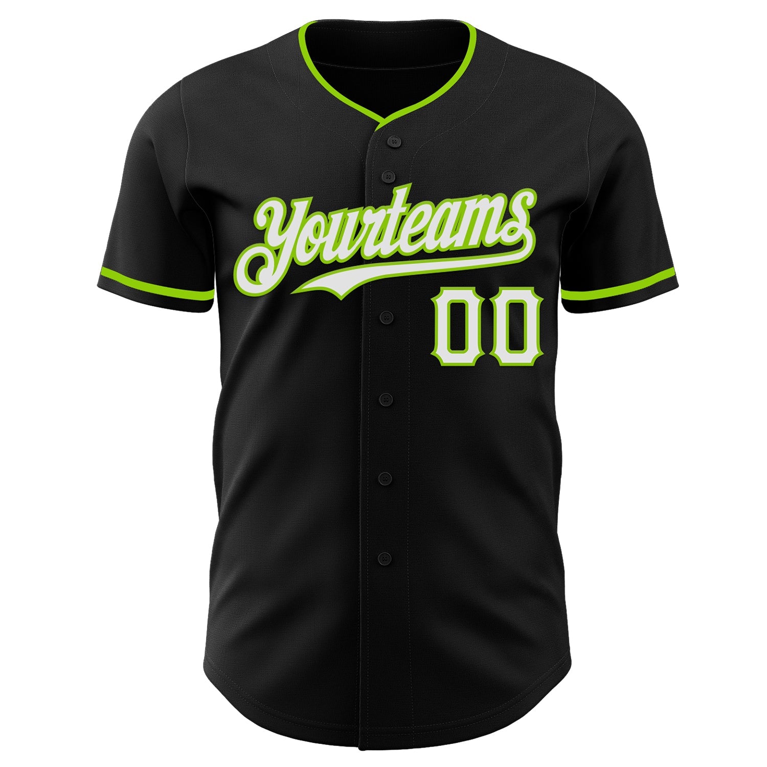 Custom Black White-Neon Green Authentic Baseball Jersey view 2