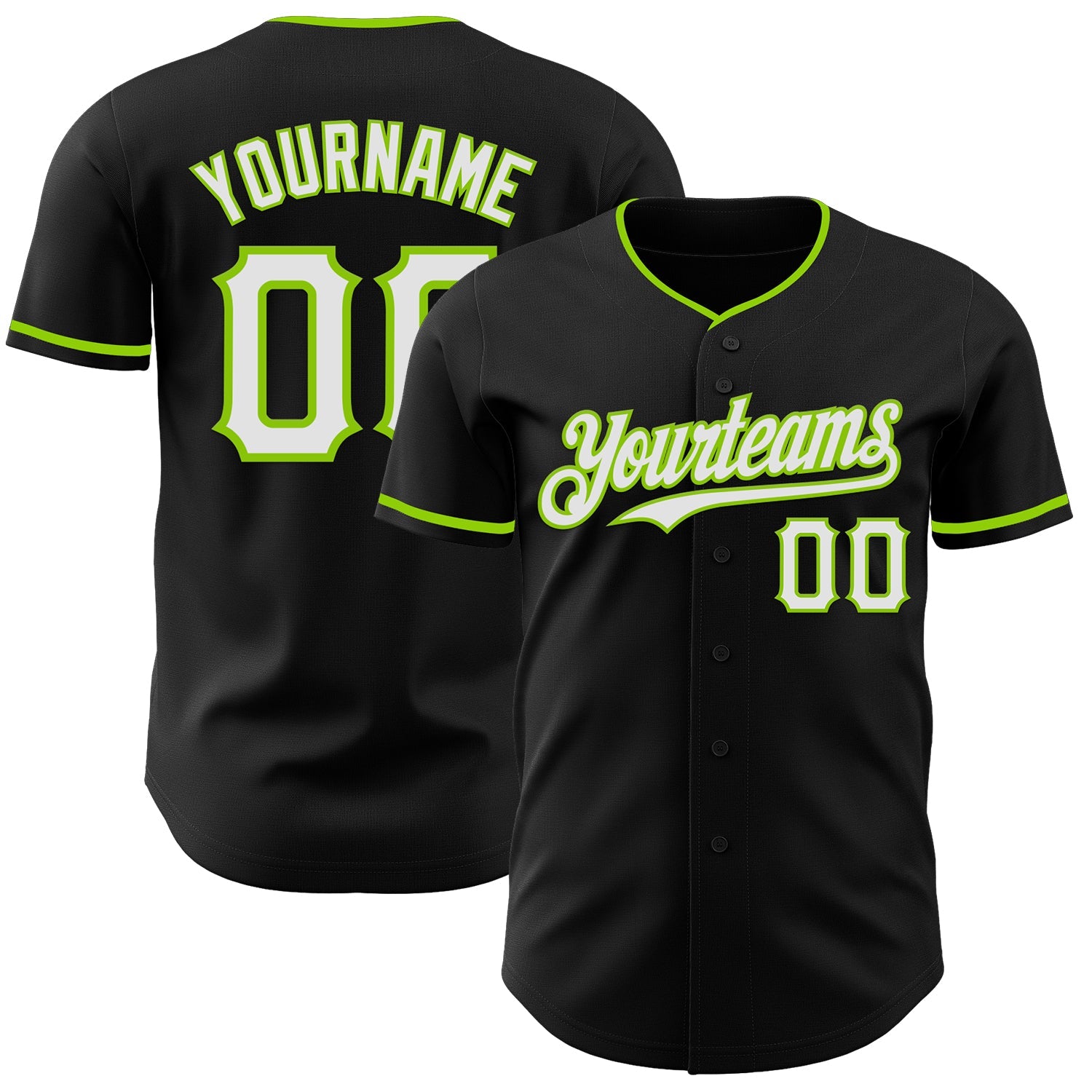 Custom Black White-Neon Green Authentic Baseball Jersey - Main View