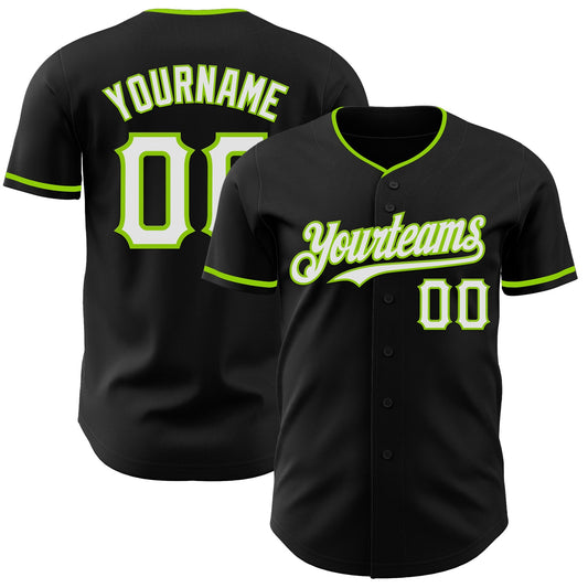 Custom Black White-Neon Green Authentic Baseball Jersey - Main View