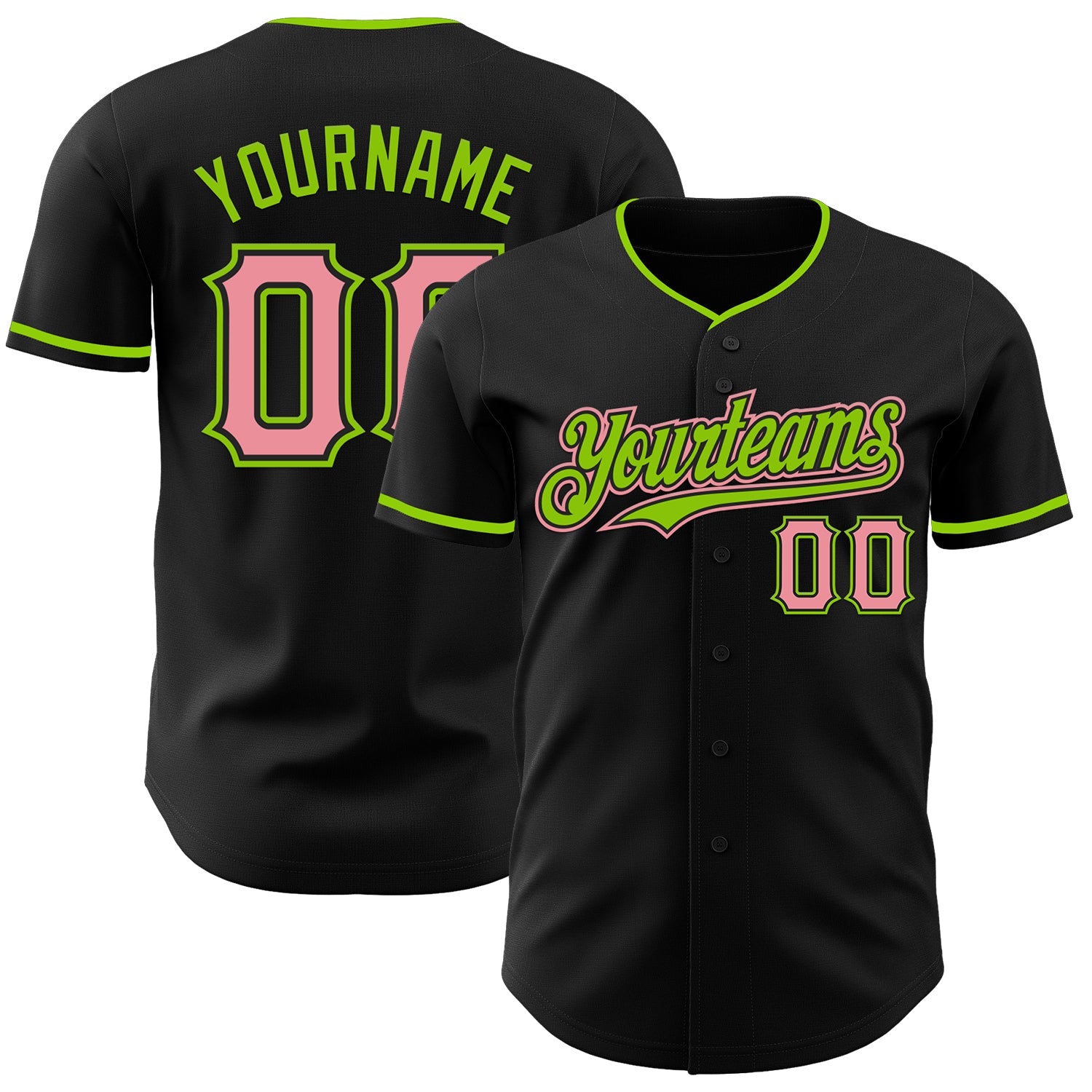 Custom Black Medium Pink-Neon Green Authentic Baseball Jersey - Main View