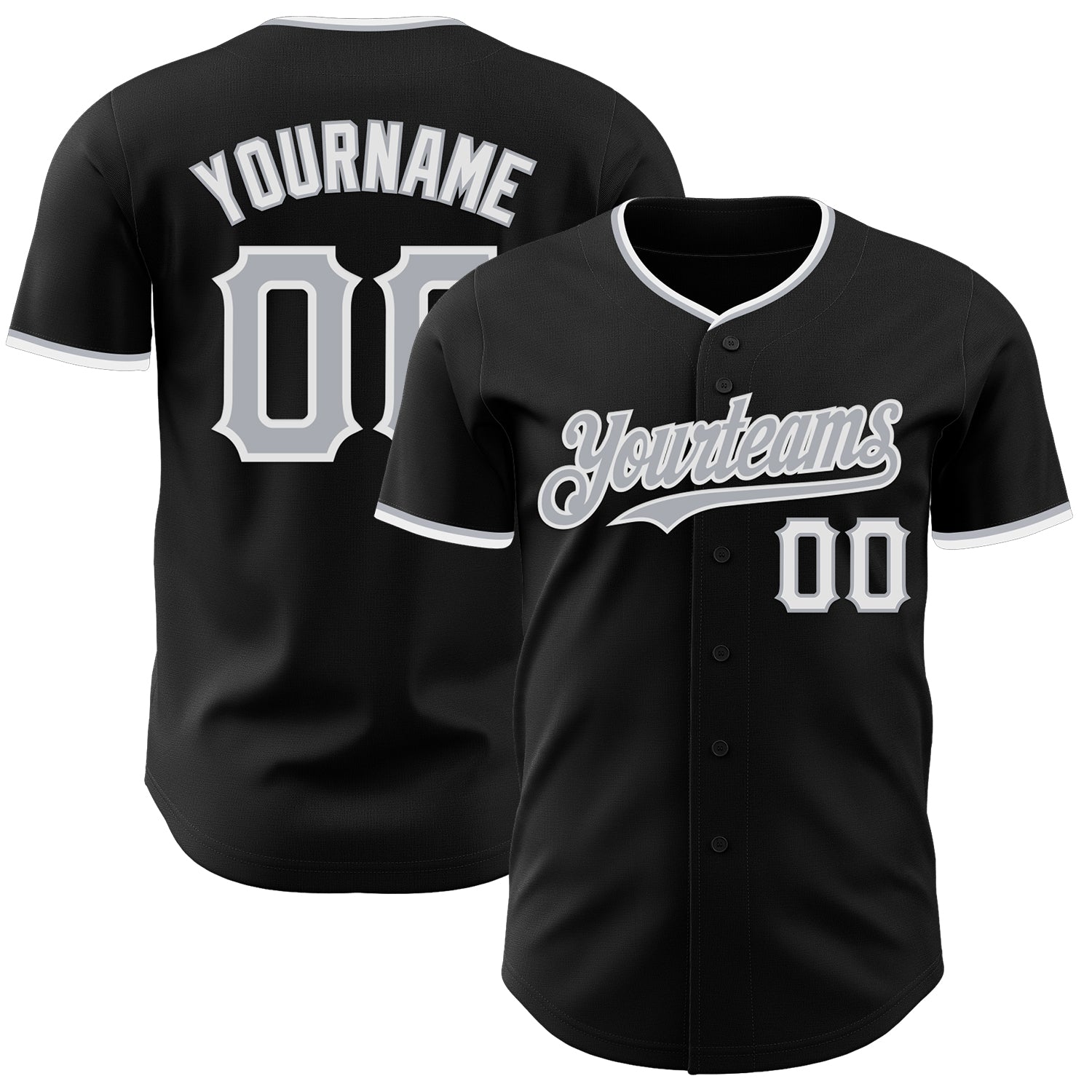 Custom Black Gray-White Authentic Baseball Jersey - Main View