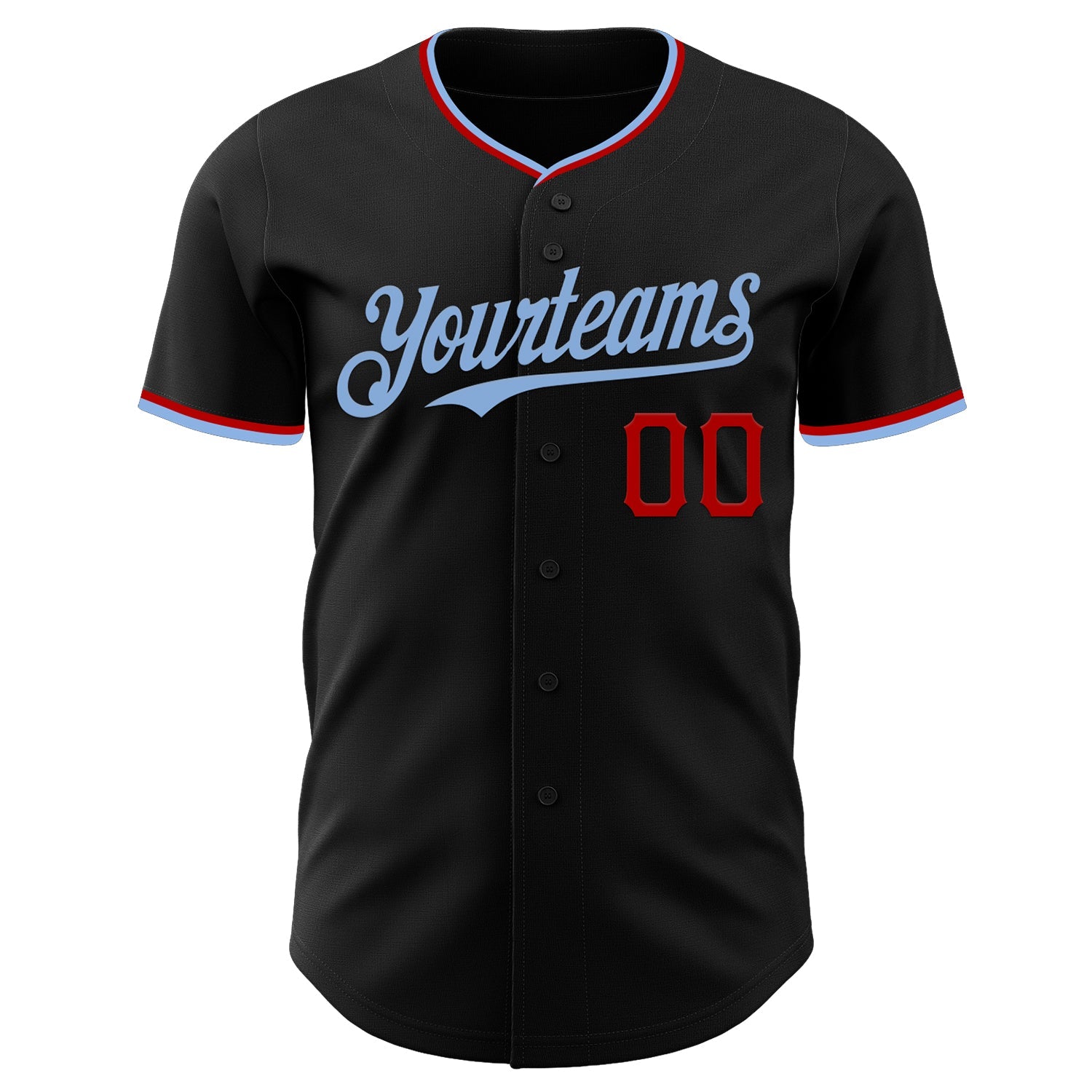 Custom Black Light Blue-Red Authentic Baseball Jersey view 2