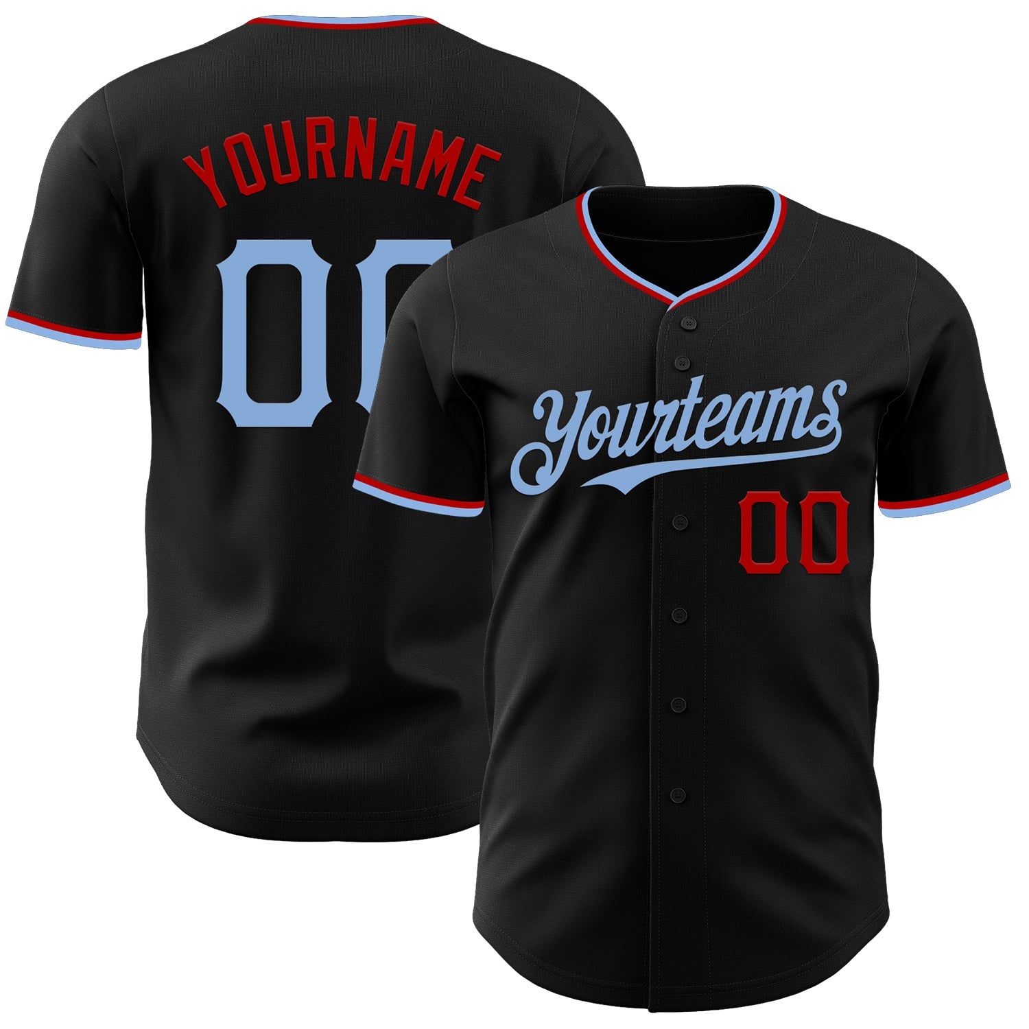 Custom Black Light Blue-Red Authentic Baseball Jersey - Main View