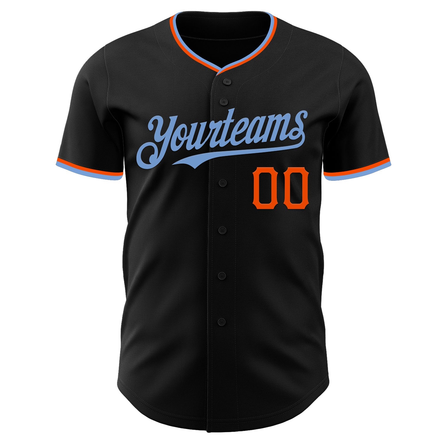 Custom Black Powder Blue-Orange Authentic Baseball Jersey view 2
