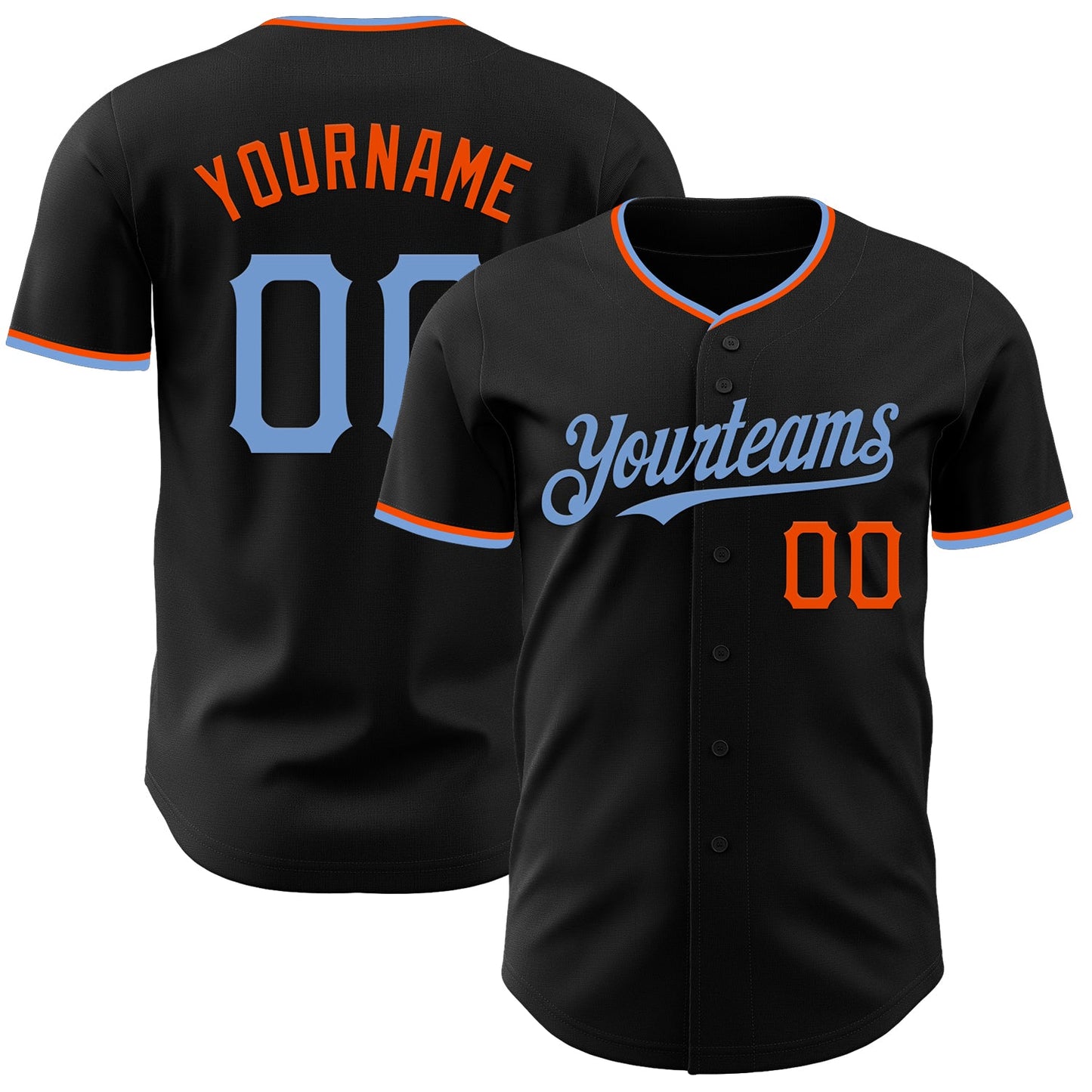 Custom Black Powder Blue-Orange Authentic Baseball Jersey - Main View