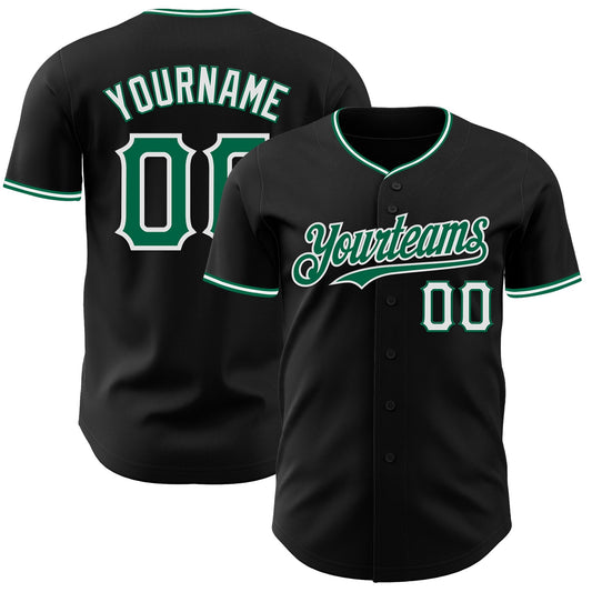 Custom Black Kelly Green-White Authentic Baseball Jersey - Main View