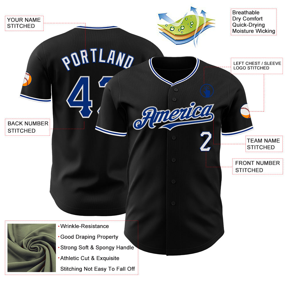 Custom Black Royal-White Authentic Baseball Jersey view 3