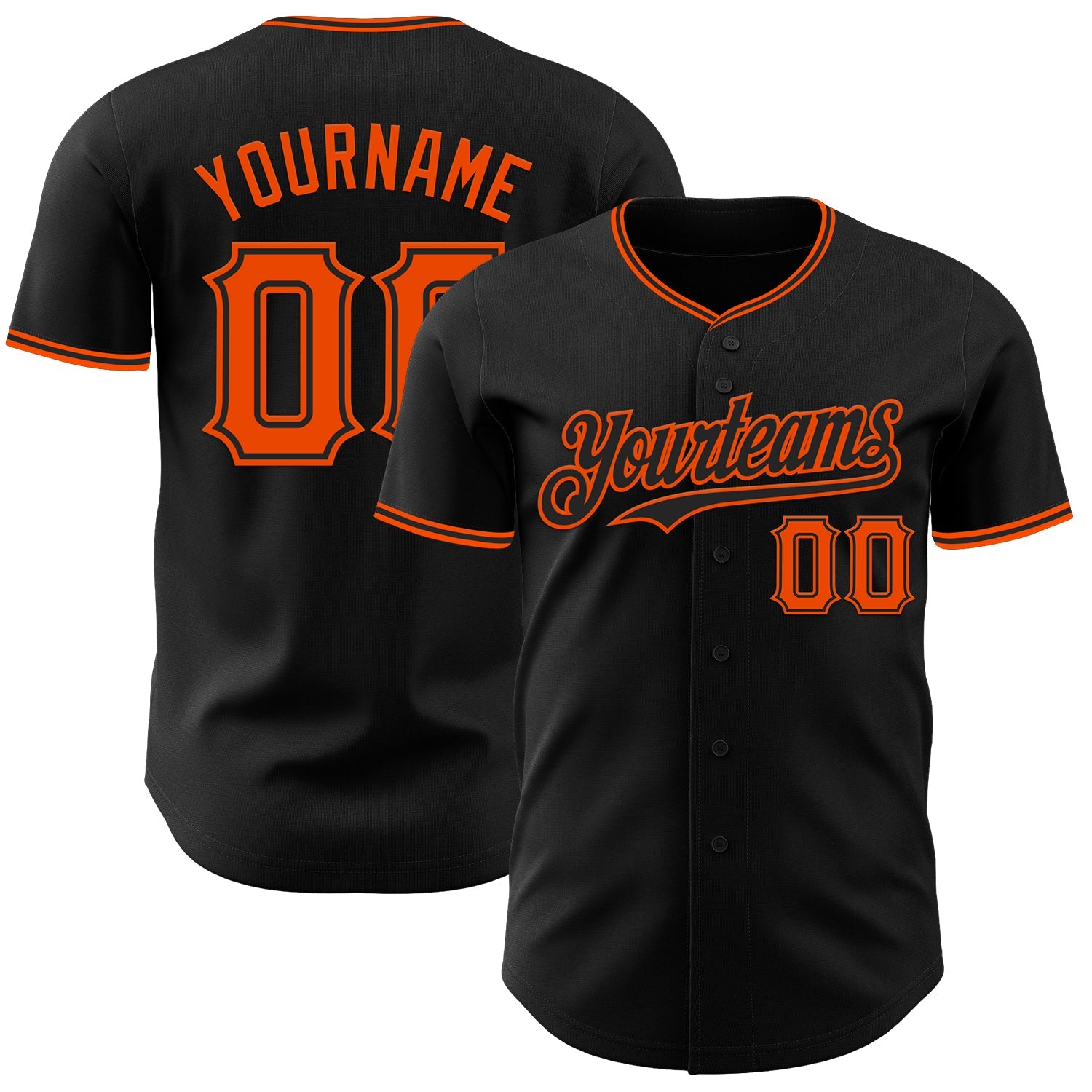 Custom Black Orange Authentic Baseball Jersey - Main View