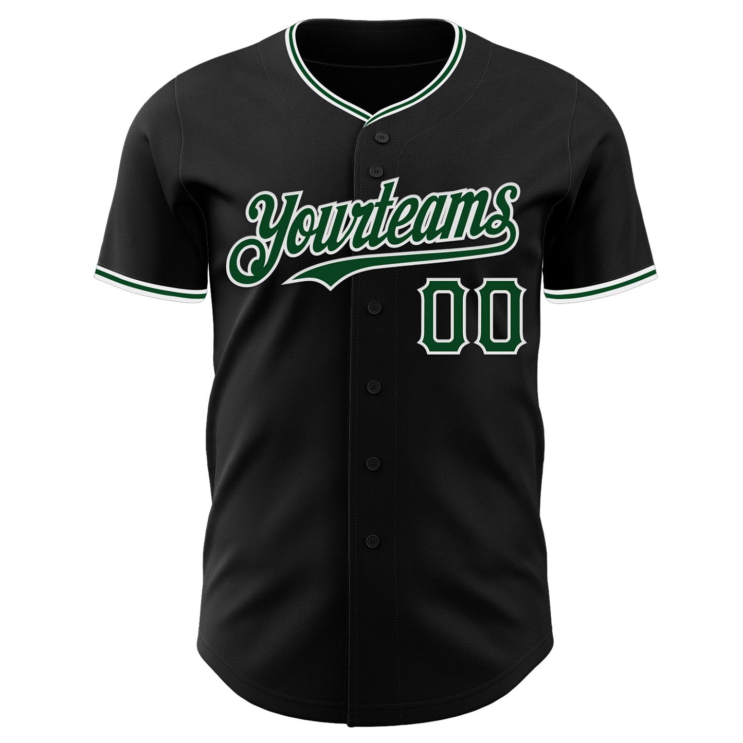 Custom Black Green-White Authentic Baseball Jersey view 2