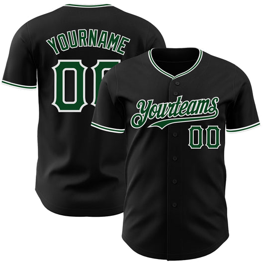 Custom Black Green-White Authentic Baseball Jersey - Main View