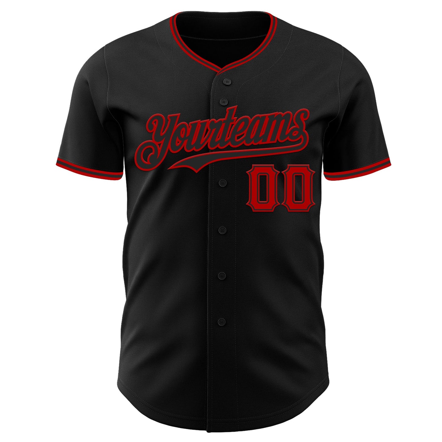 Custom Black Red Authentic Baseball Jersey view 2
