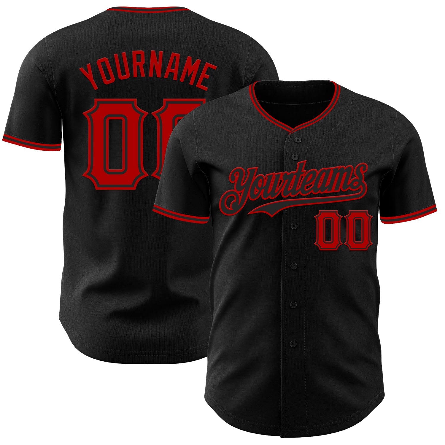 Custom Black Red Authentic Baseball Jersey - Main View