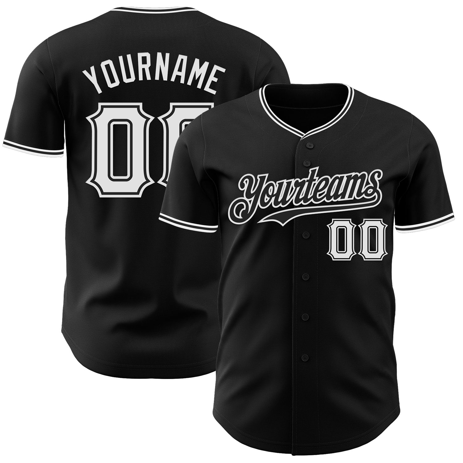 Custom Black White Authentic Baseball Jersey - Main View