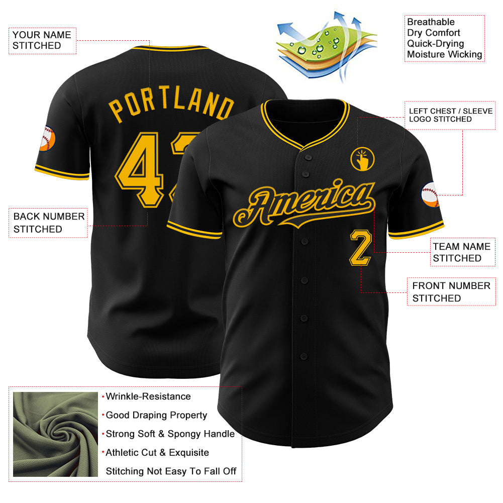 Custom Black Gold Authentic Baseball Jersey view 3