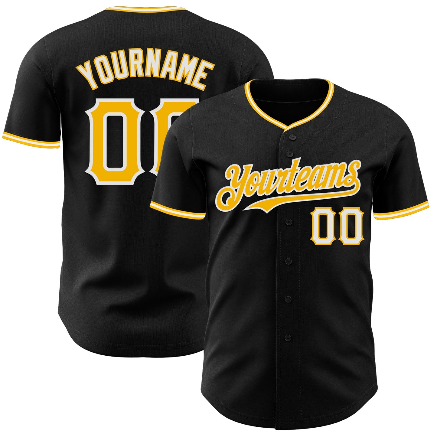 Custom Black Gold-White Authentic Baseball Jersey - Main View
