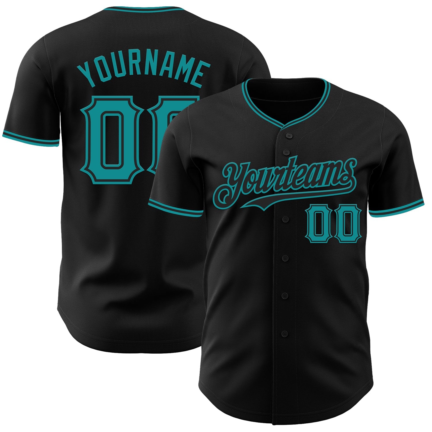 Custom Black Teal Authentic Baseball Jersey - Main View