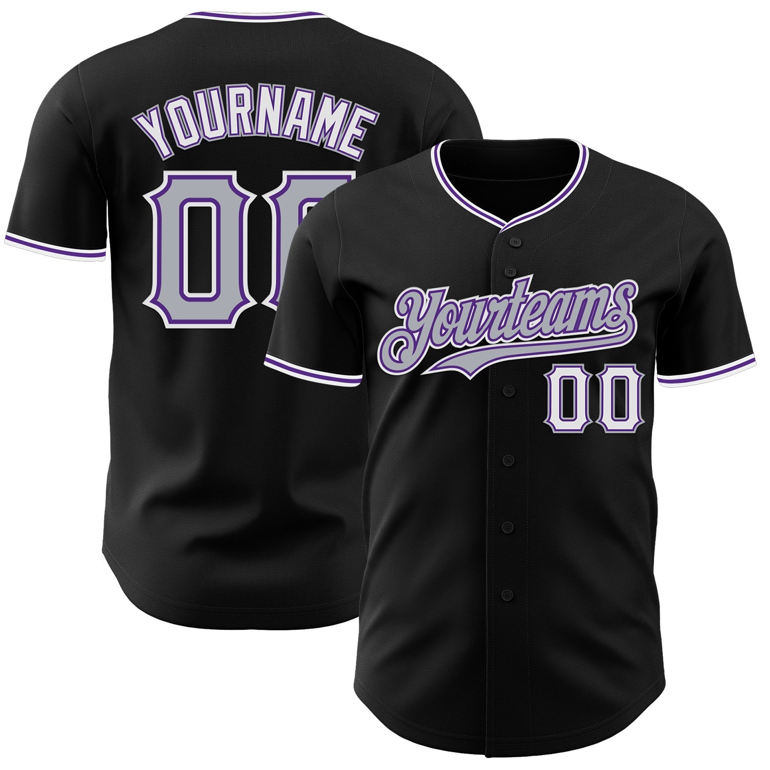 Custom Black Gray Purple-White Authentic Baseball Jersey - Main View