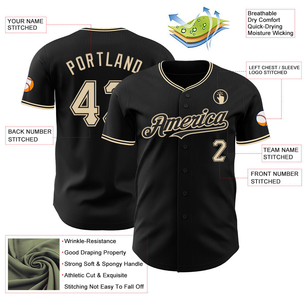 Custom Black City Cream Authentic Baseball Jersey view 3